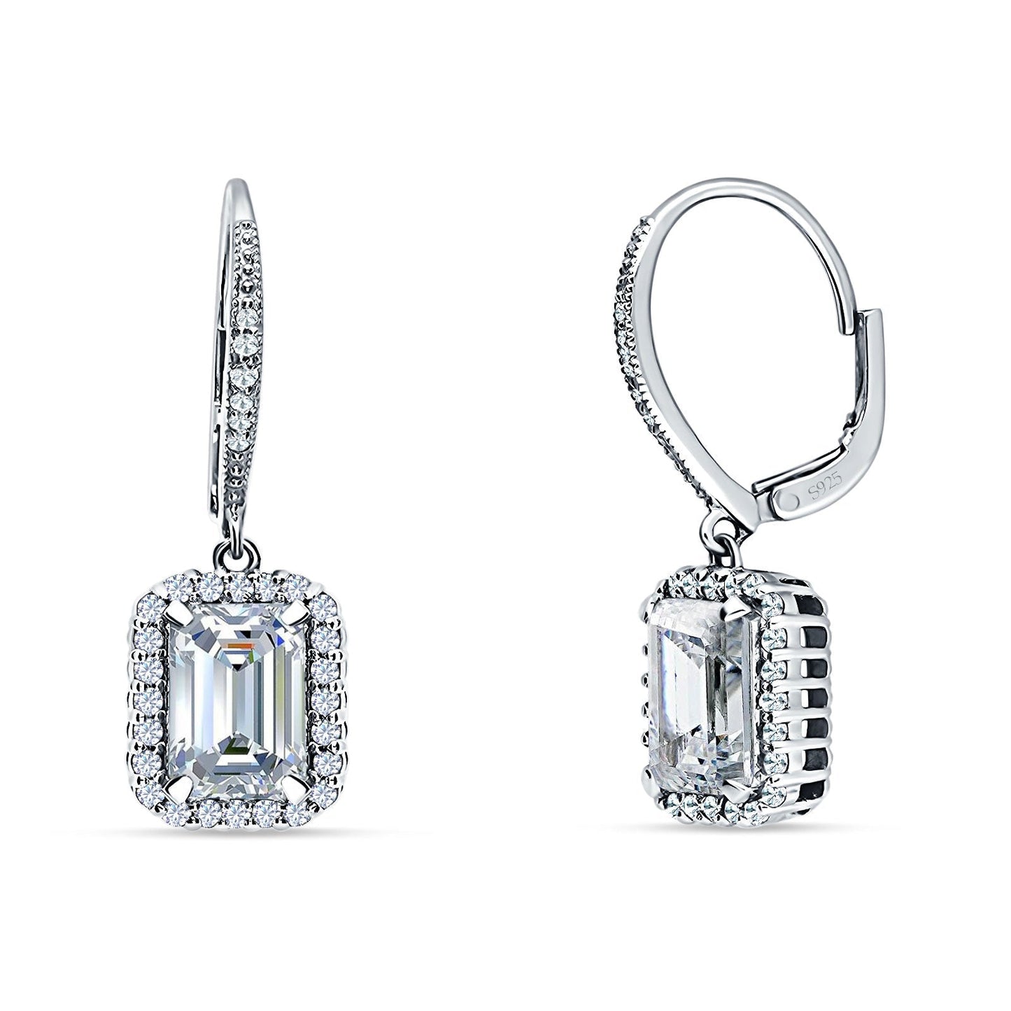 Emerald Cut Leverback Earrings Cubic Zirconia