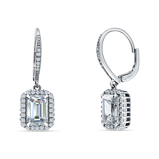 Emerald Cut Leverback Earrings Cubic Zirconia