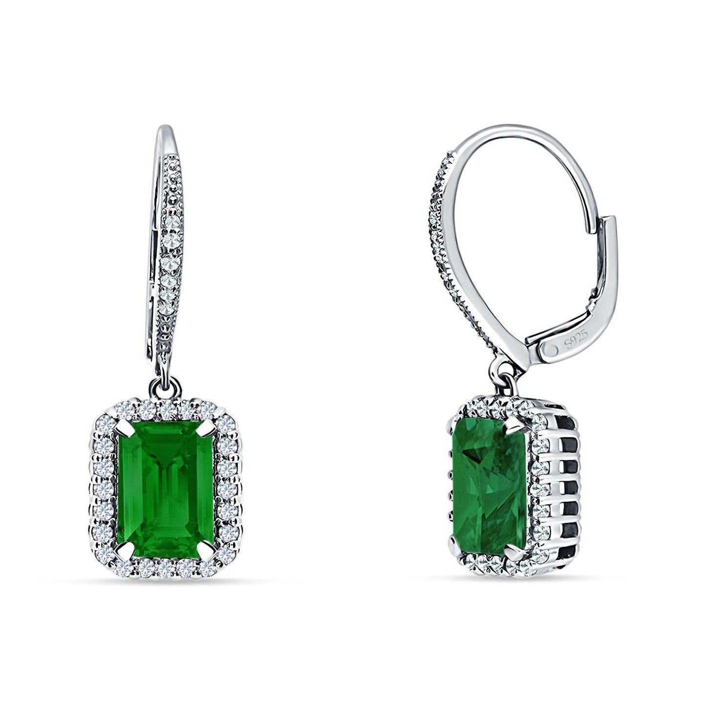 Emerald Cut Leverback Earrings Simulated Green Emerald