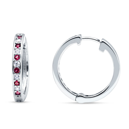 Minimalist Huggie Hoop Earrings Simulated Ruby