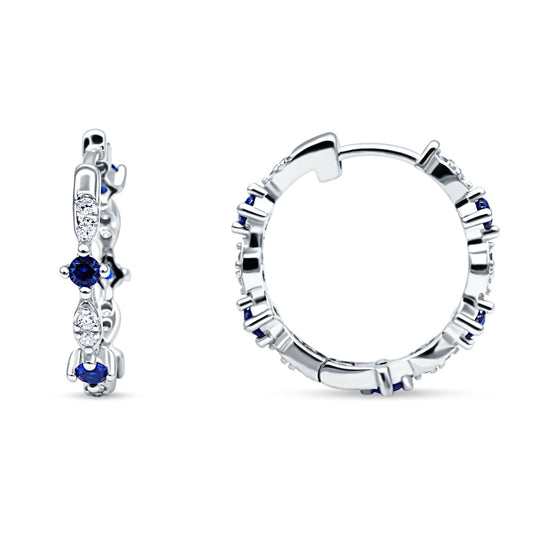 Huggie Hoop Earrings Simulated Blue Sapphire