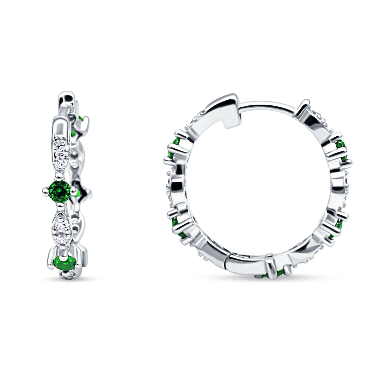 Huggie Hoop Earrings Simulated Green Emerald