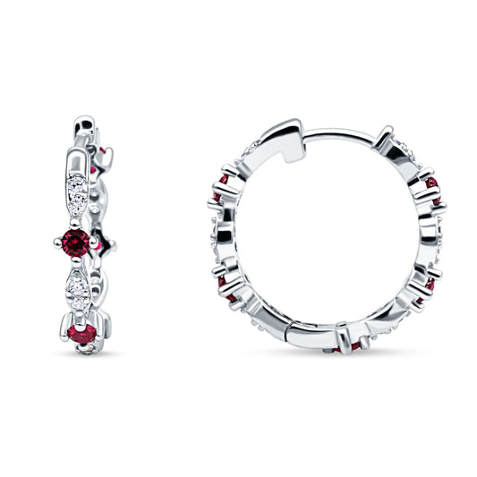 Huggie Hoop Earrings Simulated Ruby