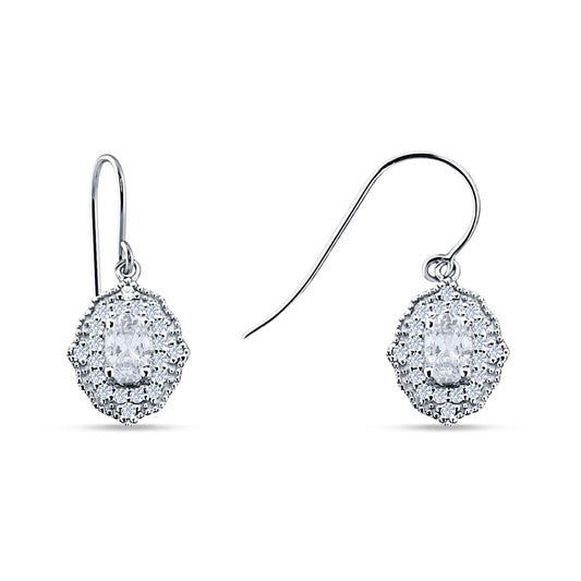 Halo Oval Fishhook Earring Cubic Zirconia