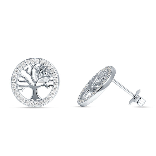 Tree Of Life Stud Earrings Cubic Zirconia