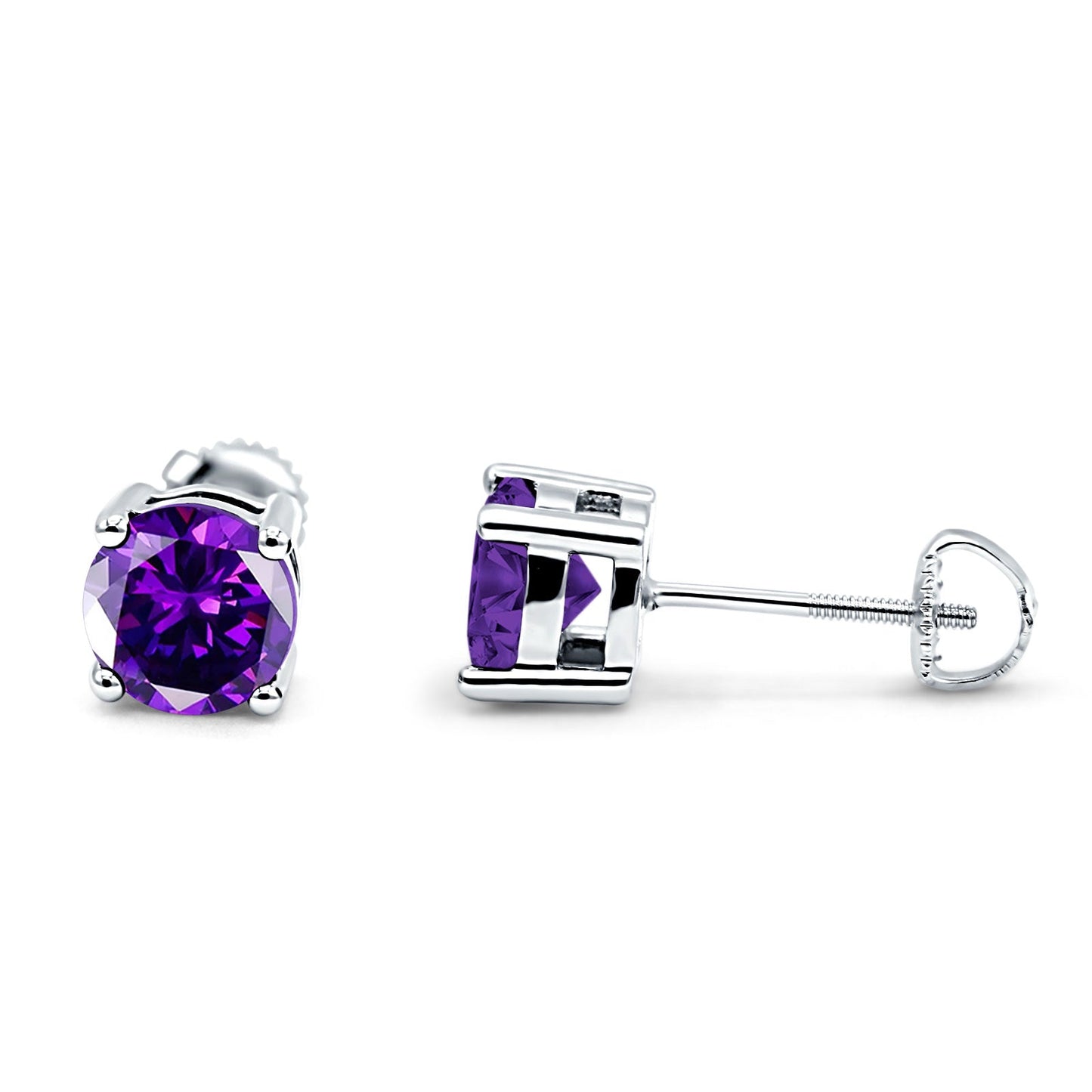 Solitaire Screw Back Stud Earring Brilliant Round Simulated Amethyst CZ