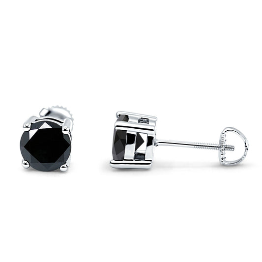 Solitaire Screw Back Stud Earring Brilliant Round Simulated Black CZ