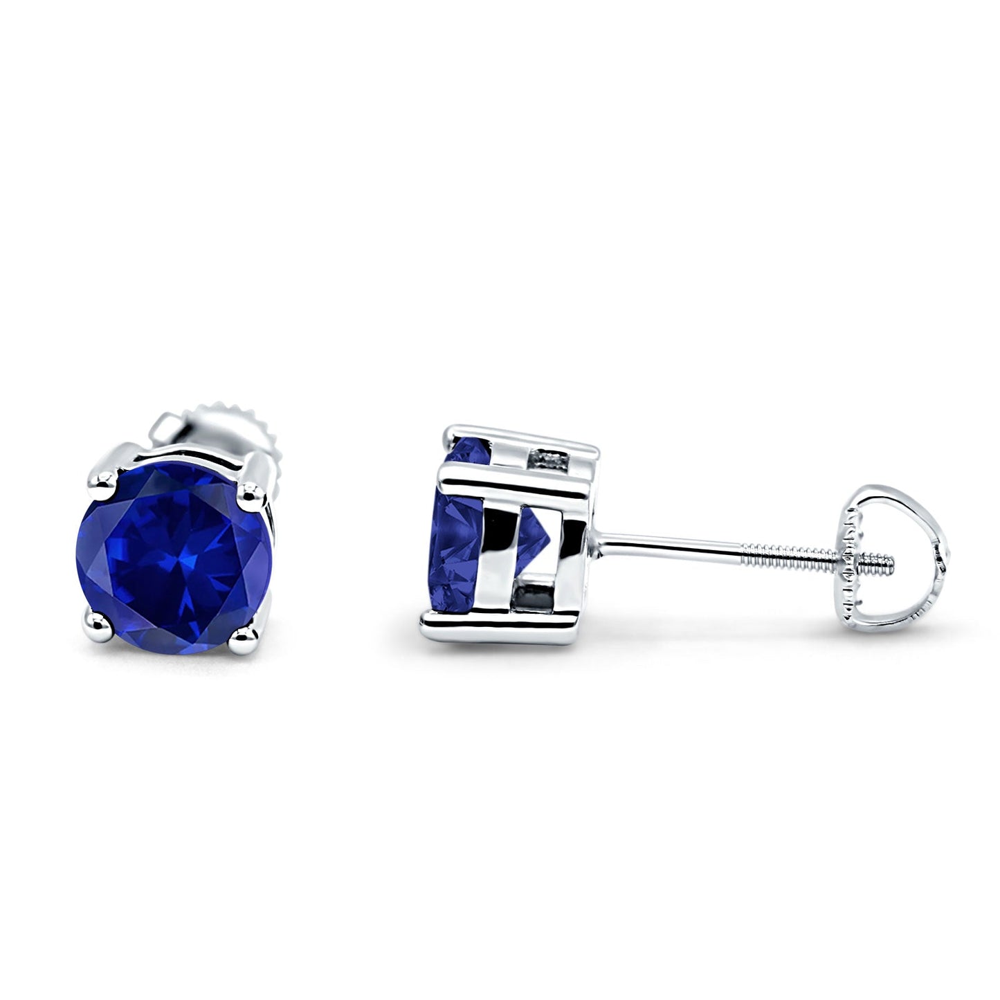 Solitaire Brilliant Round Simulated Blue Sapphire CZ Screw Back Stud Earring