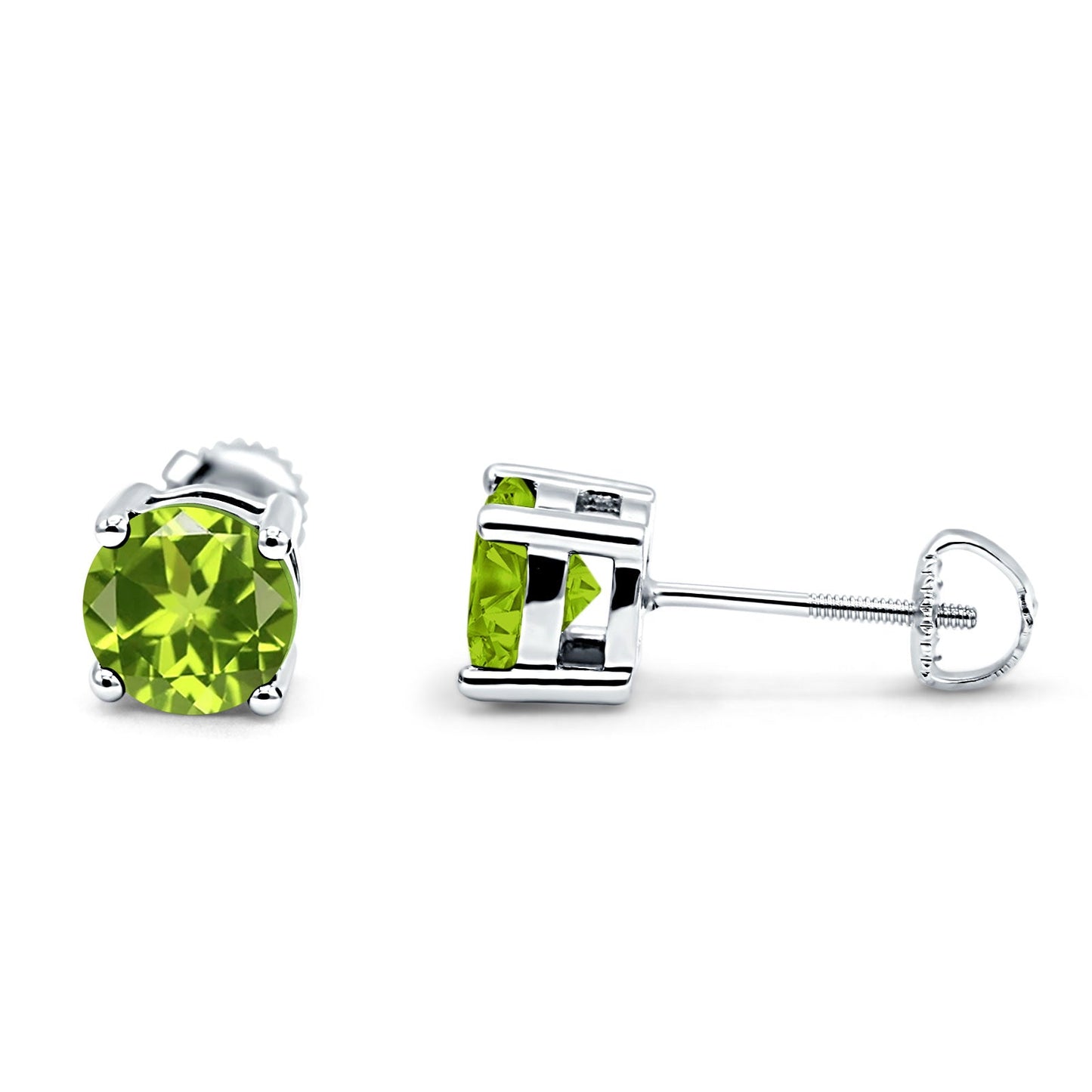 Solitaire Screw Back Stud Earring Brilliant Round Simulated Peridot CZ