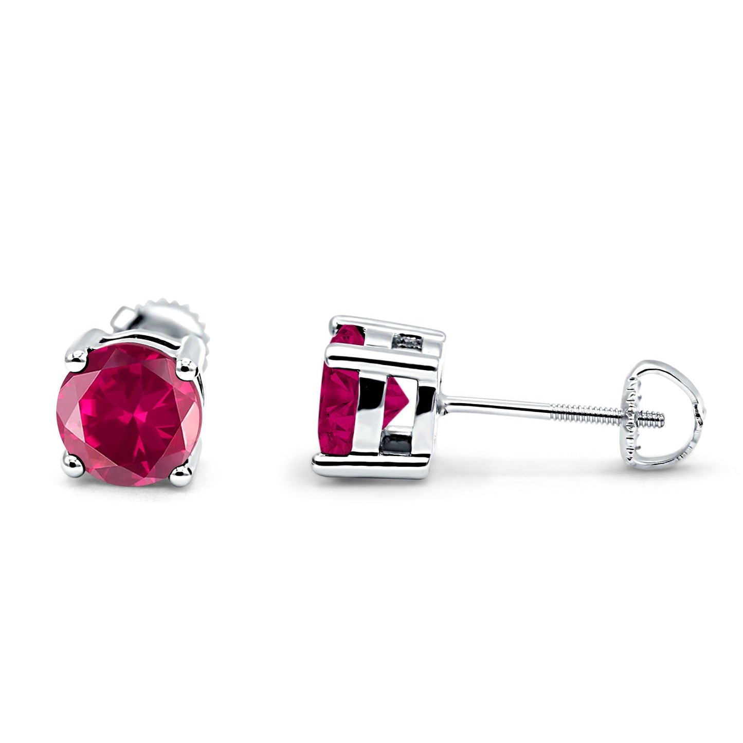 Solitaire Screw Back Stud Earring Brilliant Round Simulated Ruby CZ