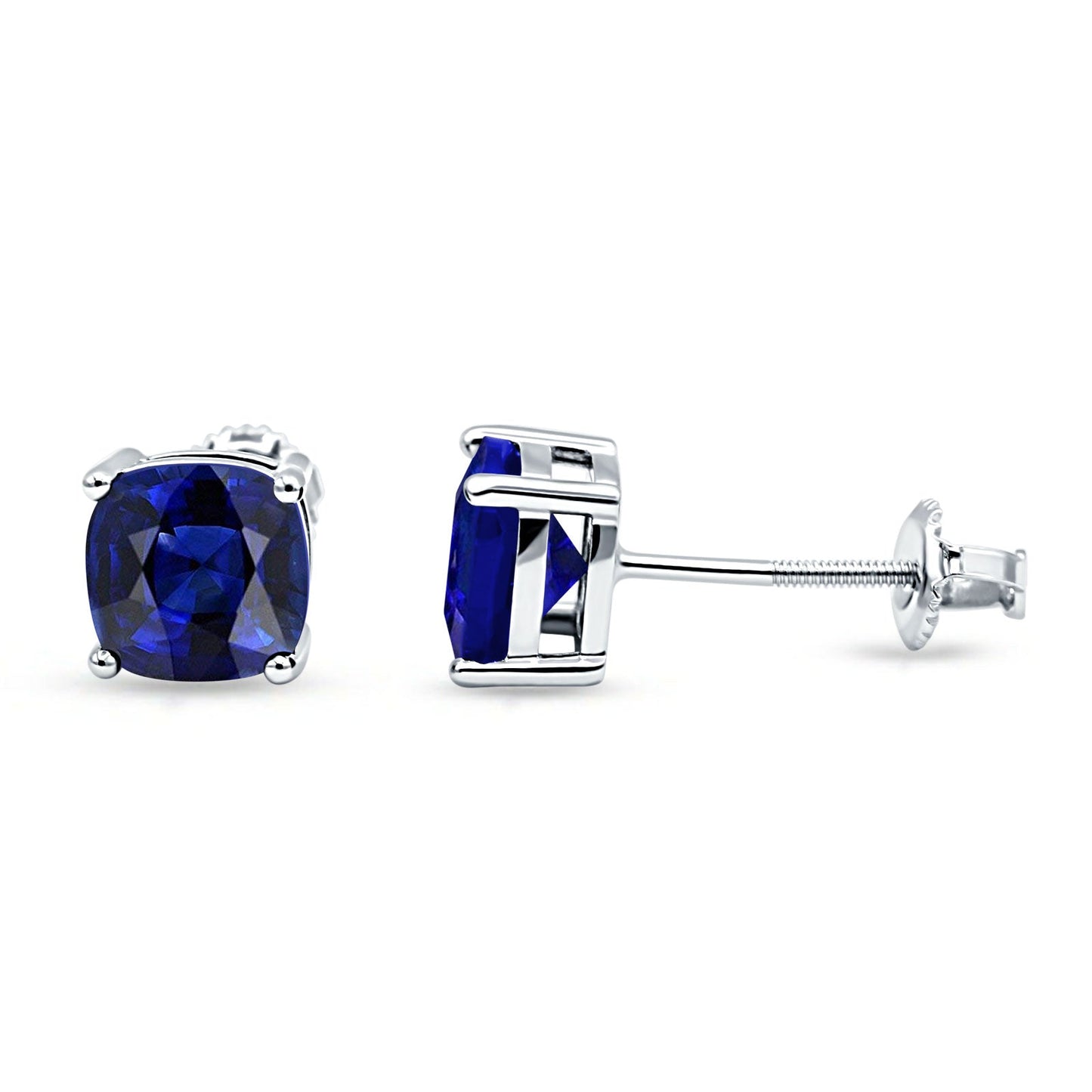 Solitaire Screw Back Stud Earring Excellent Cushion Cut Simulated Blue Sapphire CZ