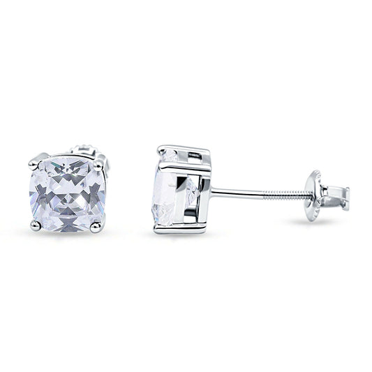 Solitaire Excellent Cushion Cut Simulated Cubic Zirconia Screw Back Stud Earring