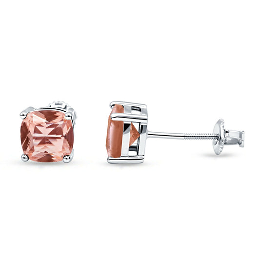 Cushion Solitaire Simulated Morganite Stud Earring