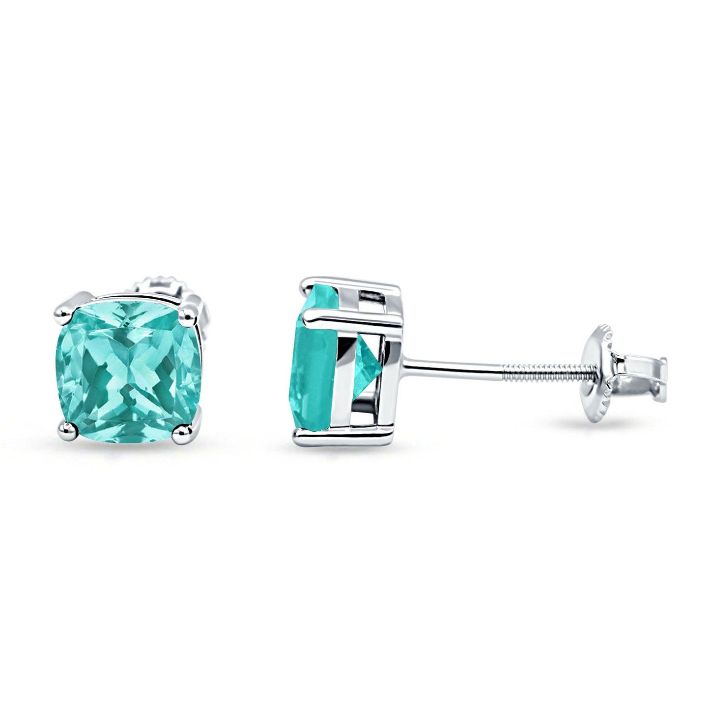 Cushion Stud Earring Solitaire Simulated Paraiba Tourmaline