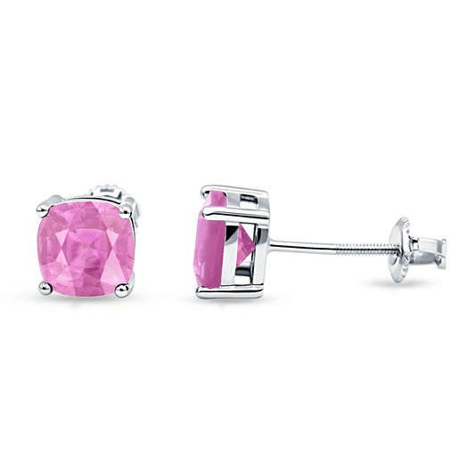 Cushion Solitaire Simulated Pink Stud Earring