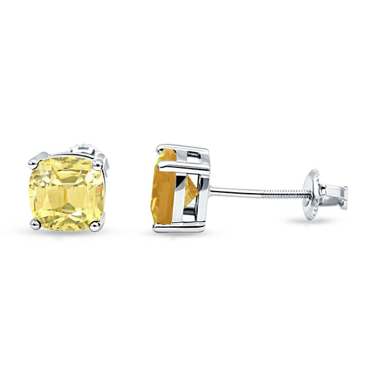 Cushion Stud Earring Solitaire Yellow CZ