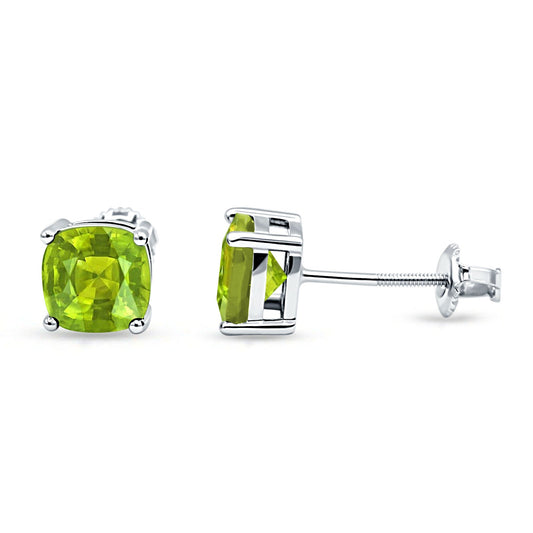 Solitaire Excellent Cushion Cut Simulated Peridot CZ Screw Back Stud Earring