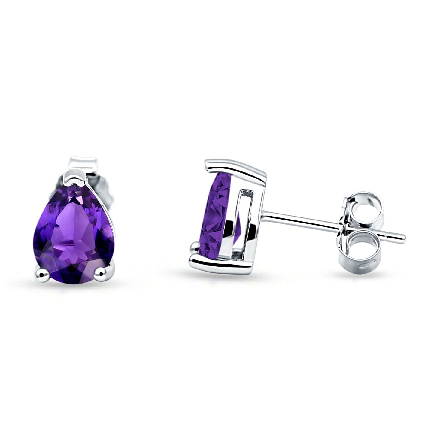 Art Deco Pear Shape Solitaire Excellent Simulated Amethyst CZ Push Back Stud Earring