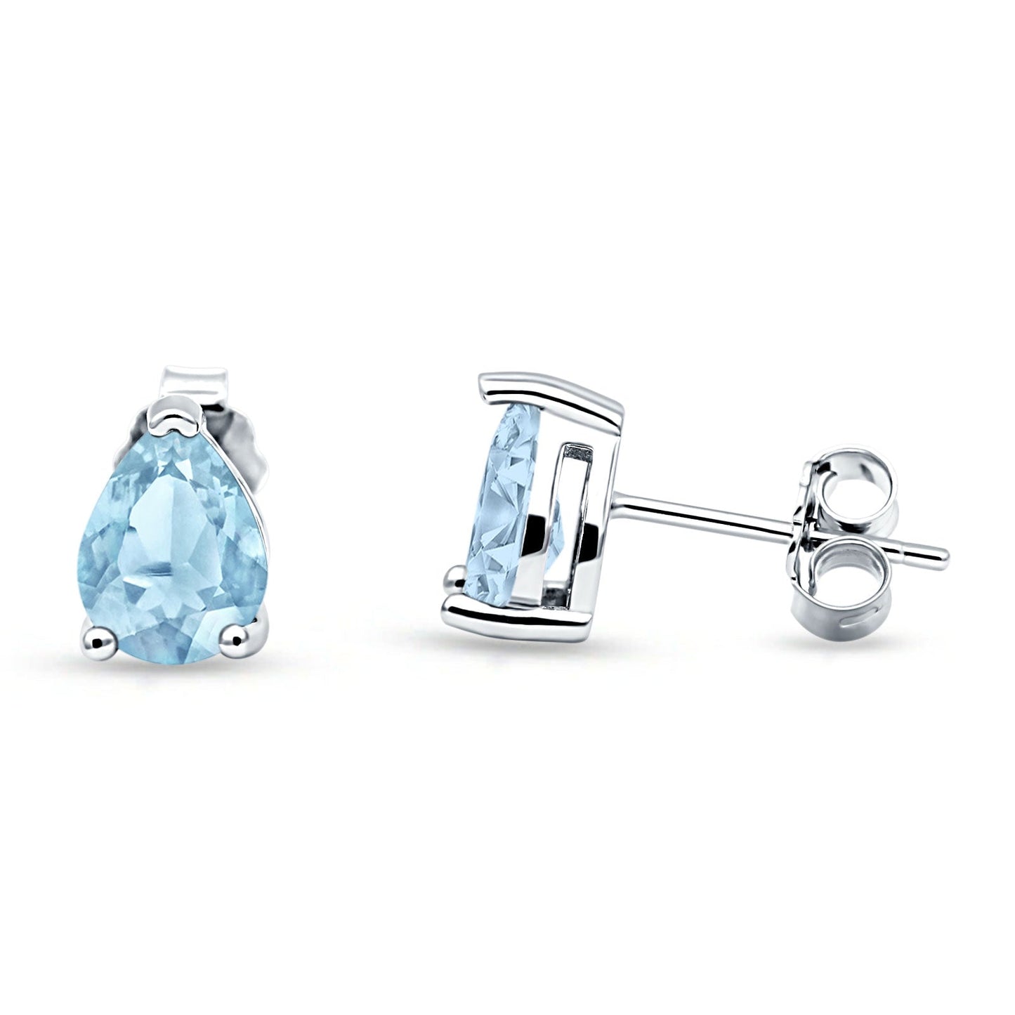 Art Deco Pear Shape Solitaire Excellent Simulated Aquamarine CZ Push Back Stud Earring