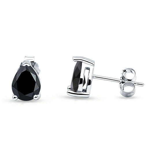 Art Deco Pear Shape Solitaire Excellent Simulated Black CZ Push Back Stud Earring