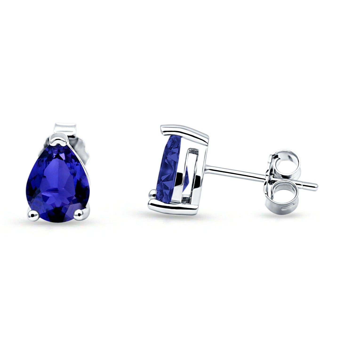 Art Deco Pear Shape Solitaire Excellent Simulated Blue Sapphire CZ Push Back Stud Earring