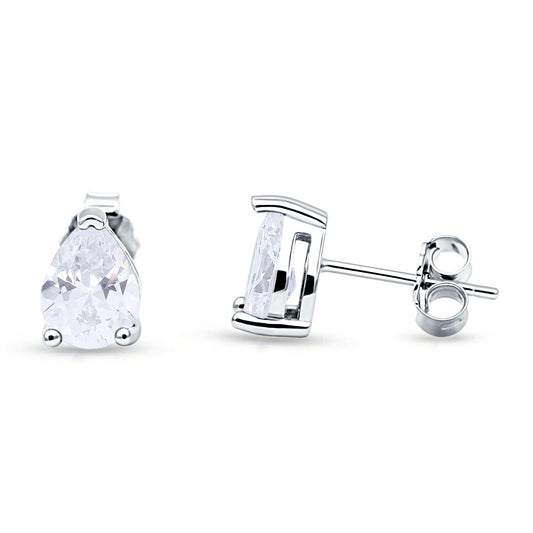 Art Deco Pear Shape Solitaire Excellent Simulated Cubic Zirconia Push Back Stud Earring