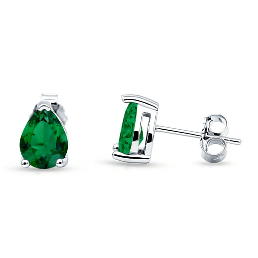 Art Deco Pear Shape Solitaire Excellent Simulated Green Emerald CZ Push Back Stud Earring