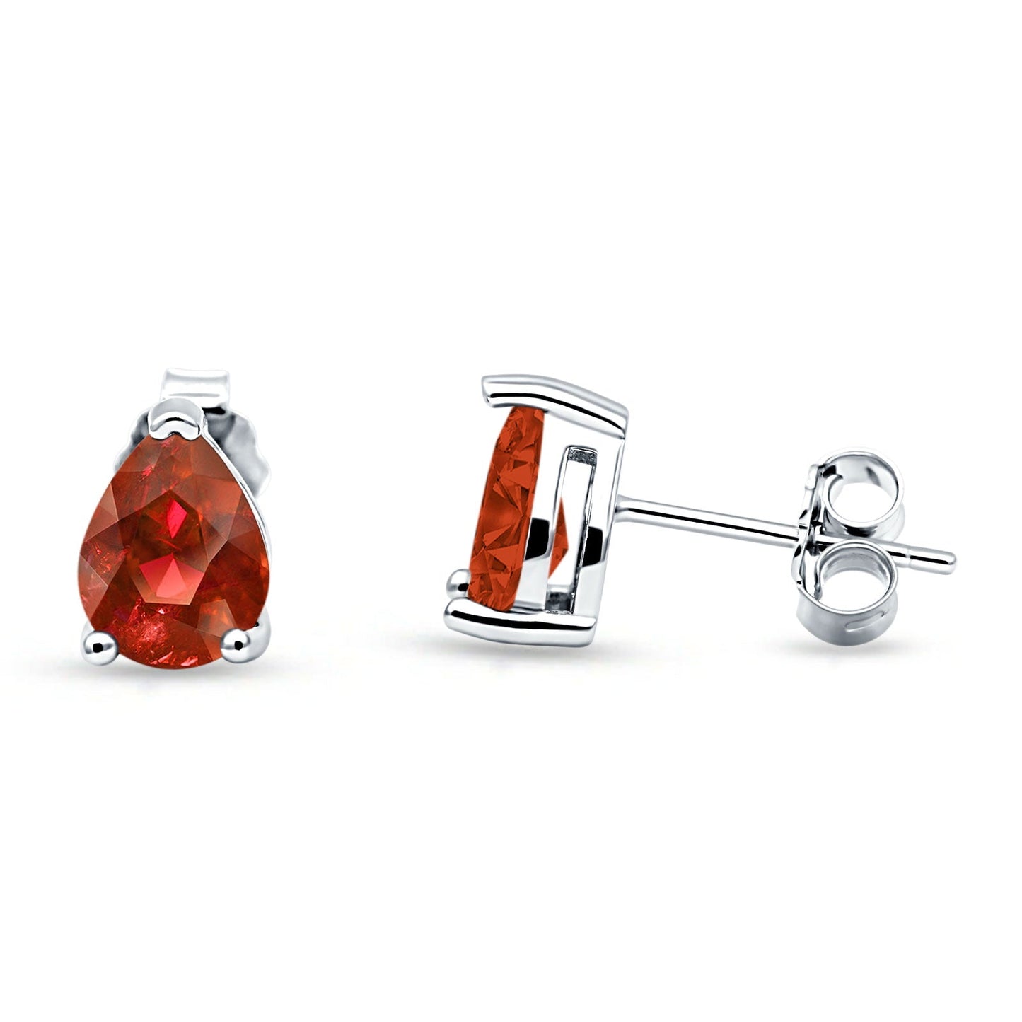 Art Deco Pear Shape Solitaire Excellent Simulated Garnet CZ Push Back Stud Earring