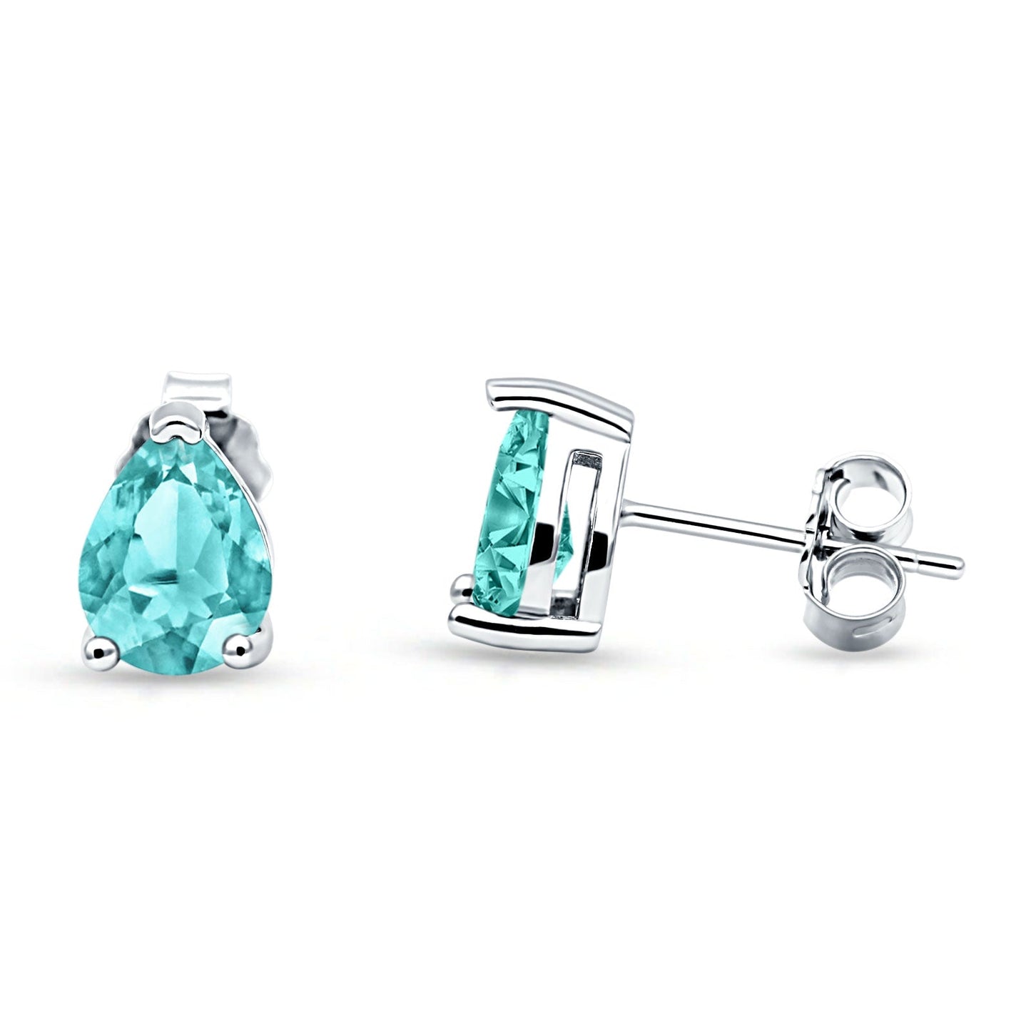 Pear Solitaire Paraiba Tourmaline CZ Push Back Stud Earring