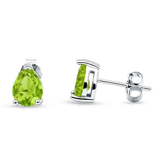 Art Deco Pear Shape Solitaire Excellent Simulated Peridot CZ Push Back Stud Earring