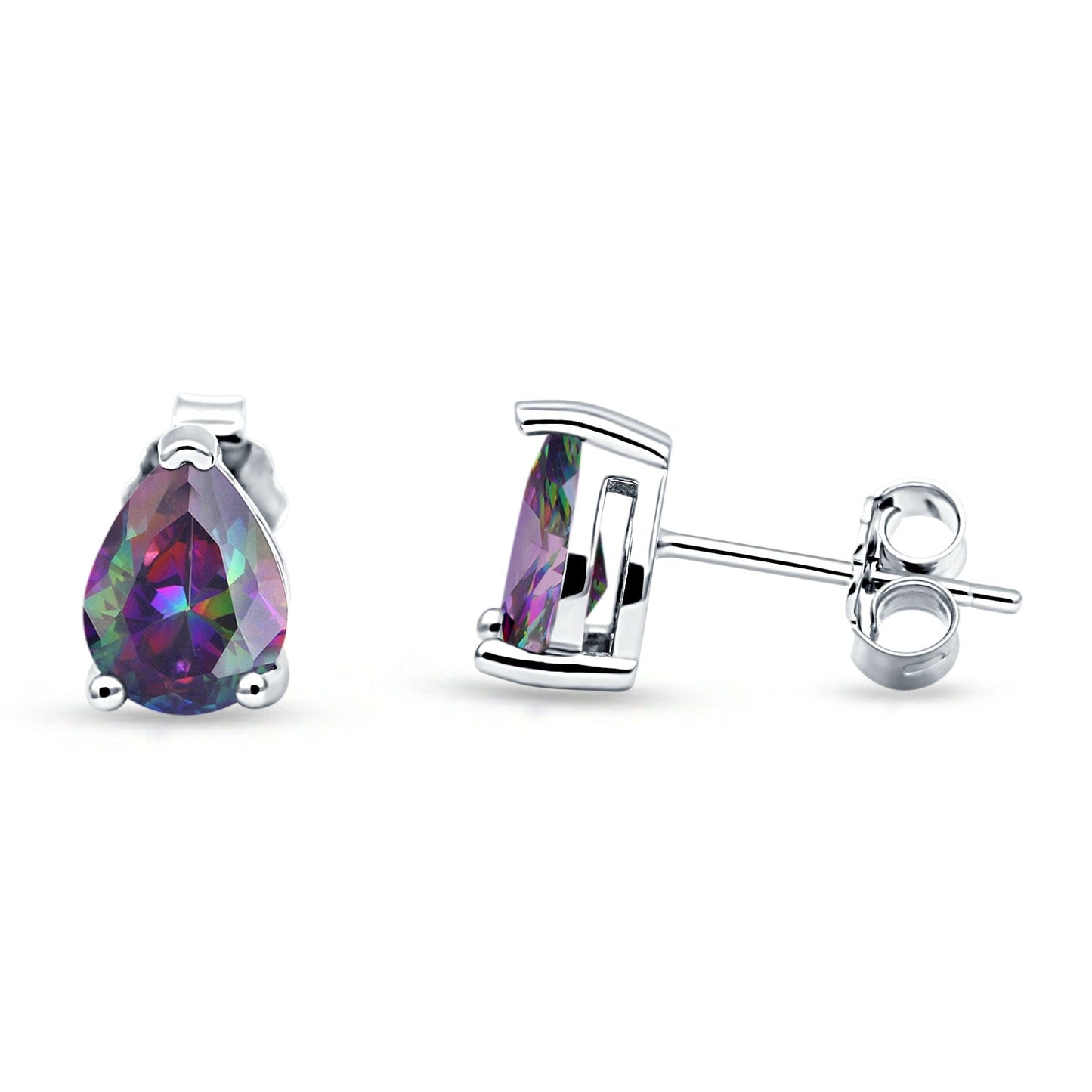 Art Deco Pear Shape Solitaire Excellent Simulated Rainbow CZ Push Back Stud Earring