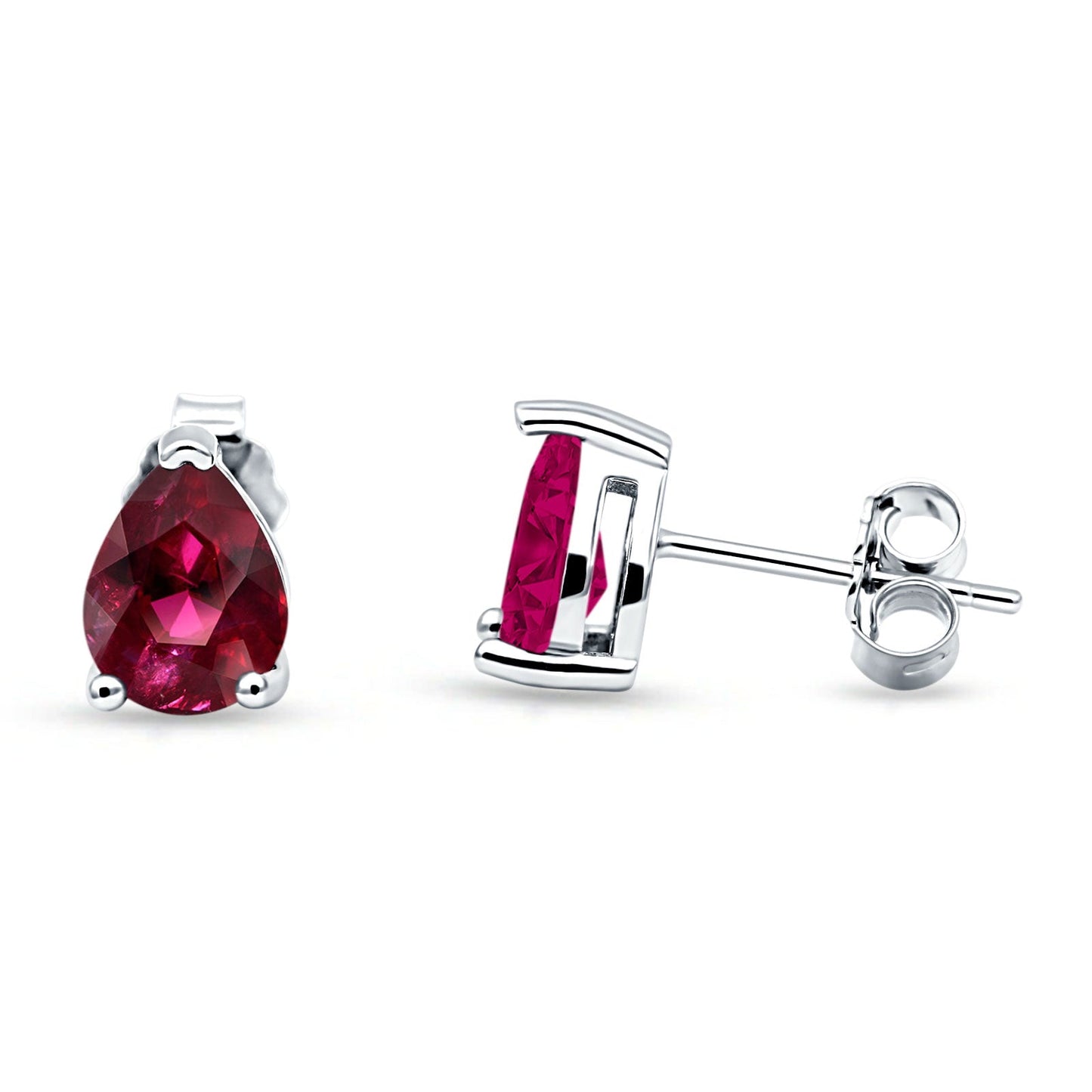 Art Deco Pear Shape Solitaire Excellent Simulated Ruby CZ Push Back Stud Earring