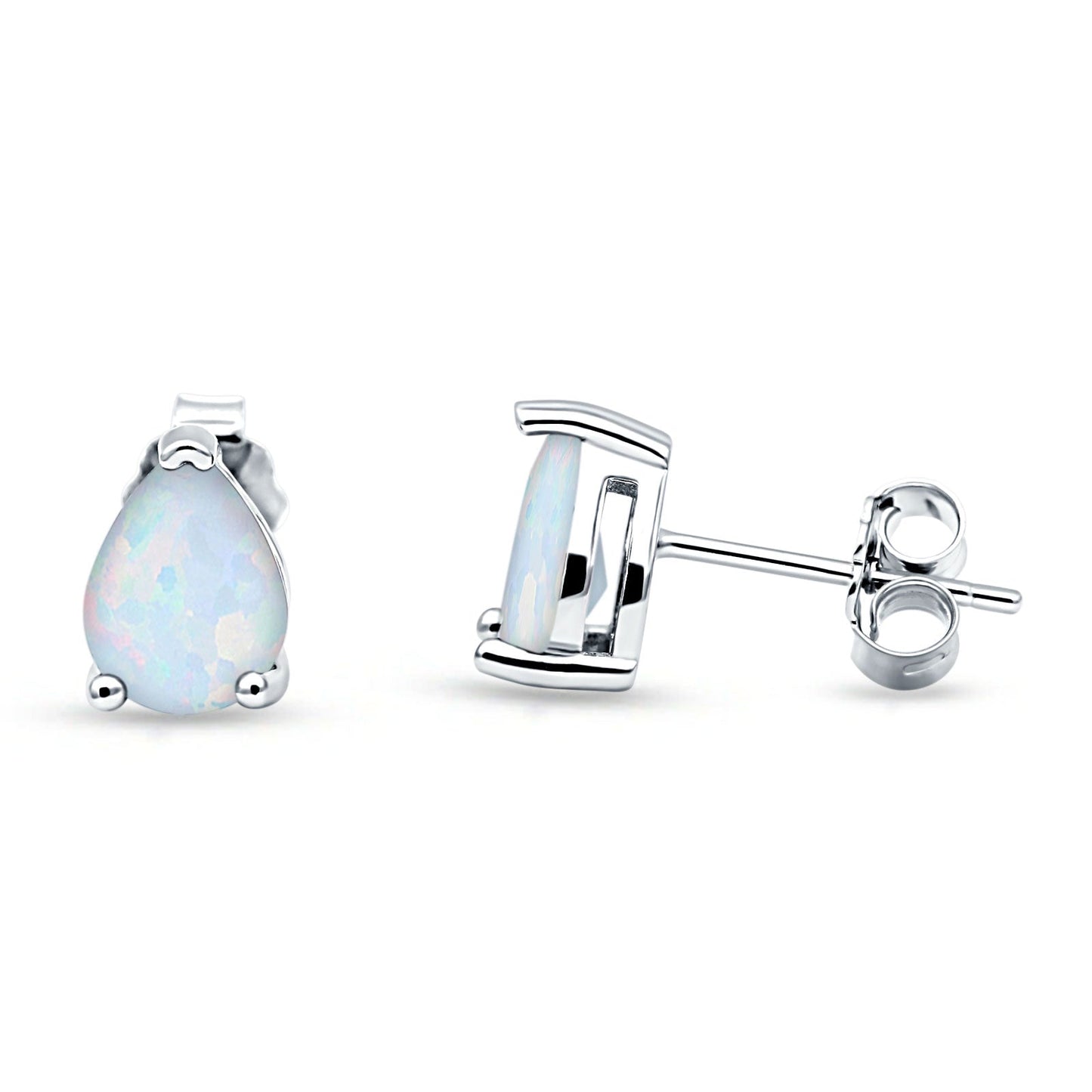 Art Deco Pear Shape Solitaire Excellent Lab Created White Opal Push Back Stud Earring