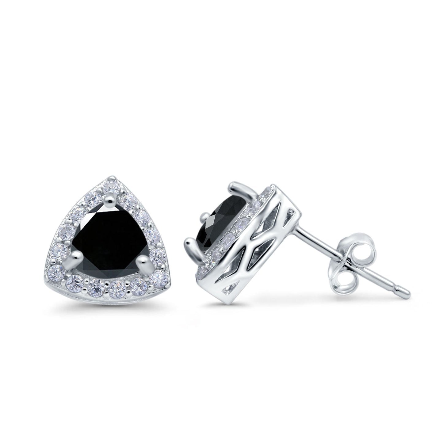 Halo Simulated Black CZ Round Stud Earrings