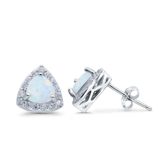 Halo Lab Created White Opal Round Simulated CZ Stud Earrings