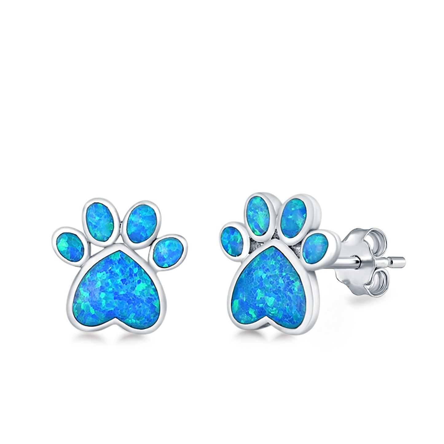 Paw Prints Lab Created Blue Opal Stud Earrings