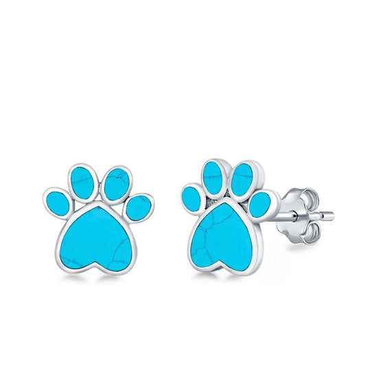 Paw Prints Turquoise Stud Earrings