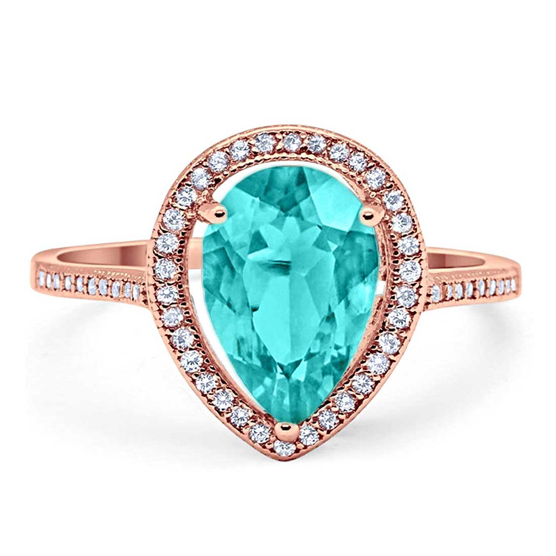 Halo Teardrop Pear Rose Tone Paraiba Tourmaline CZ Ring