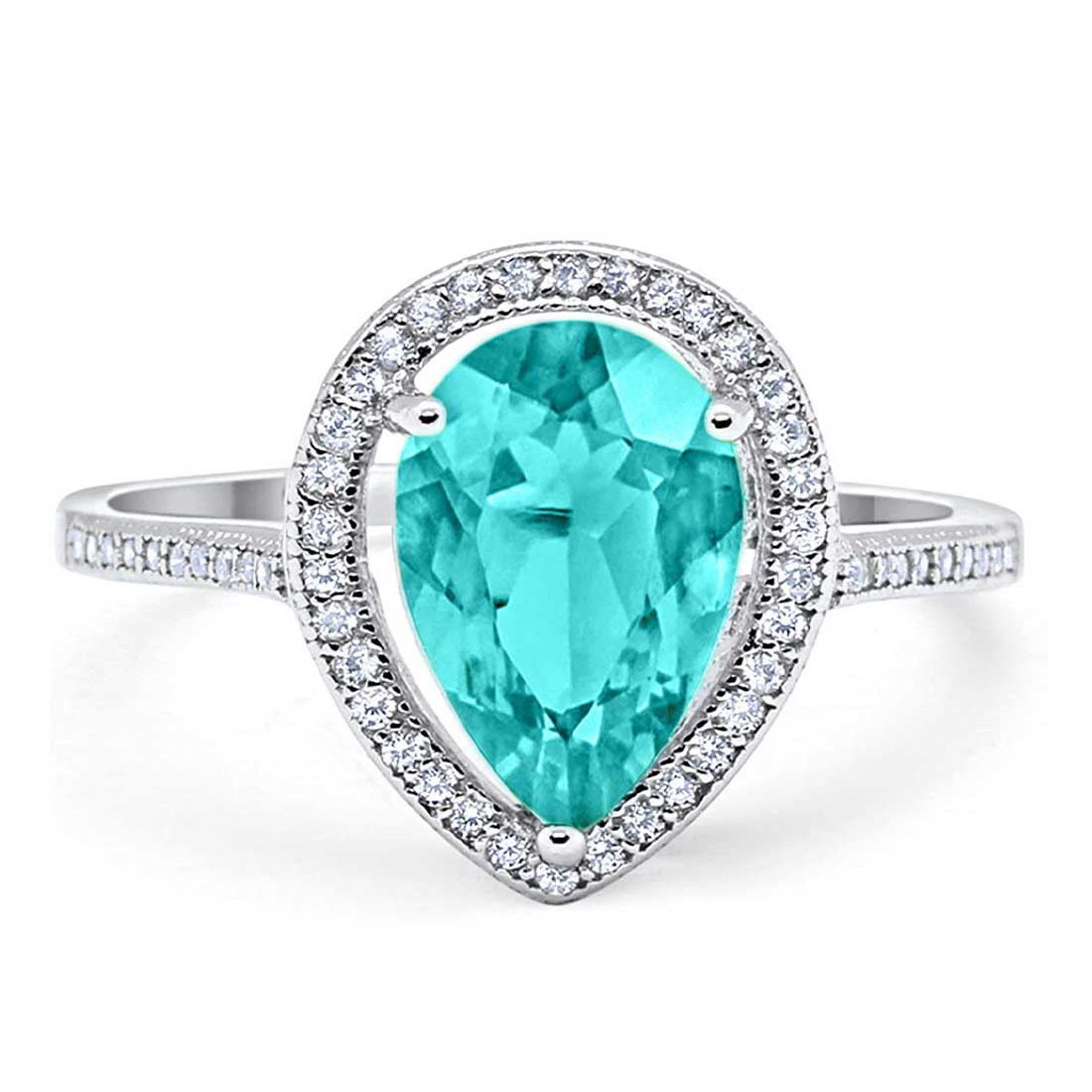 Teardrop Paraiba Tourmaline CZ Bridal Ring