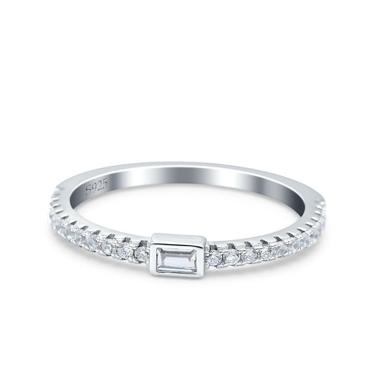 Half Eternity Baguette Engagement Band Round Pave Simulated CZ Ring