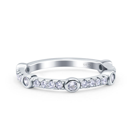 Half Eternity Wedding Band Round Pave Simulated CZ Ring