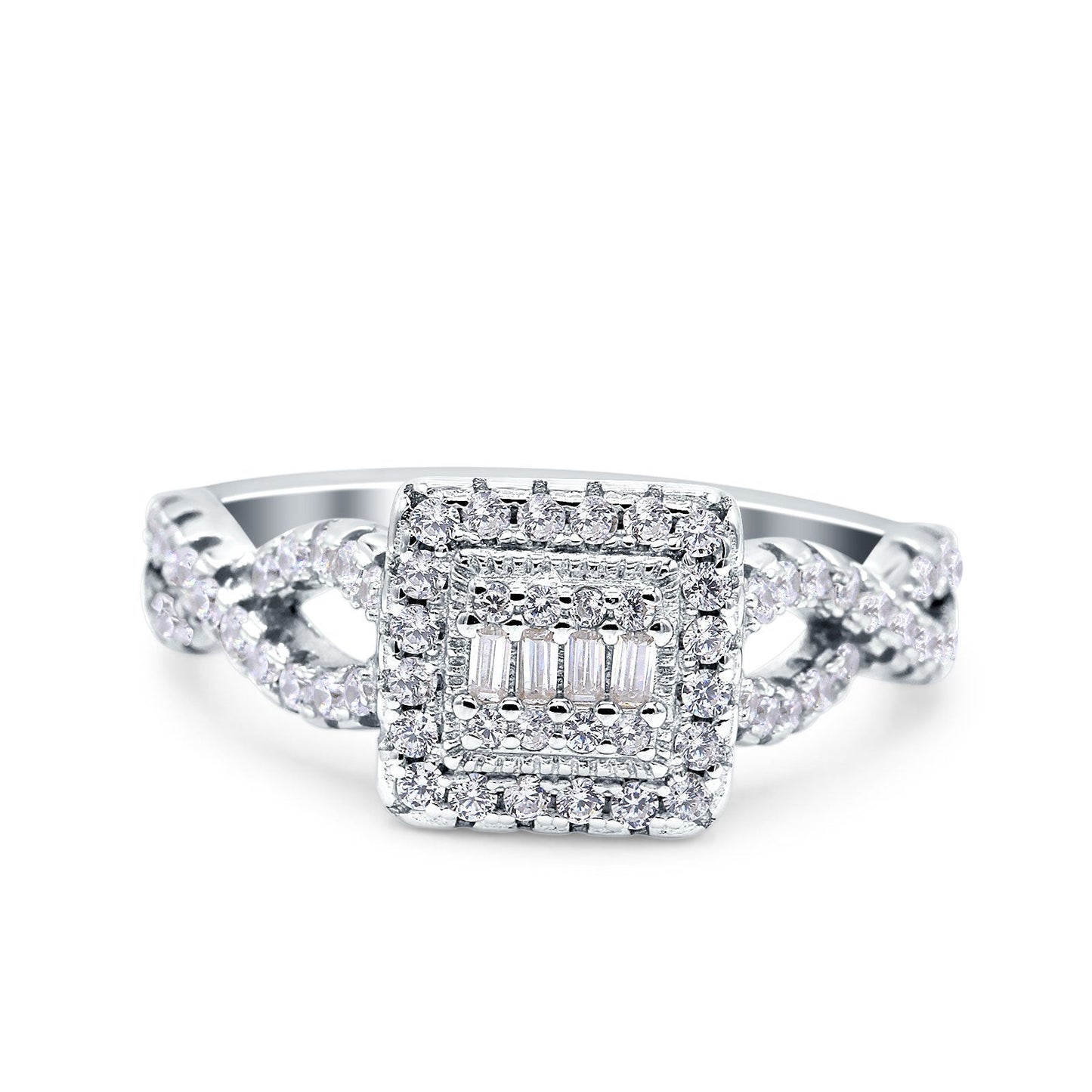 Halo Art Deco Square Wedding Infinity Band Pave Simulated Cubic Zirconia Ring