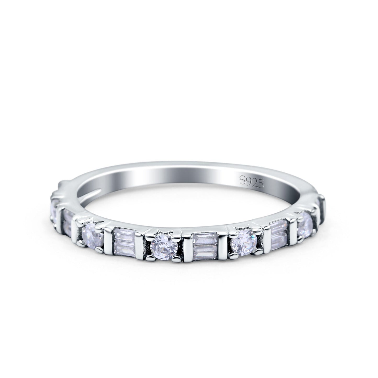 Half Eternity Wedding Band Baguette Round Pave Simulated CZ Ring