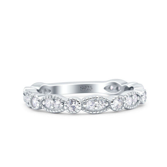 Half Eternity Wedding Band Art Deco Design Round Simulated CZ