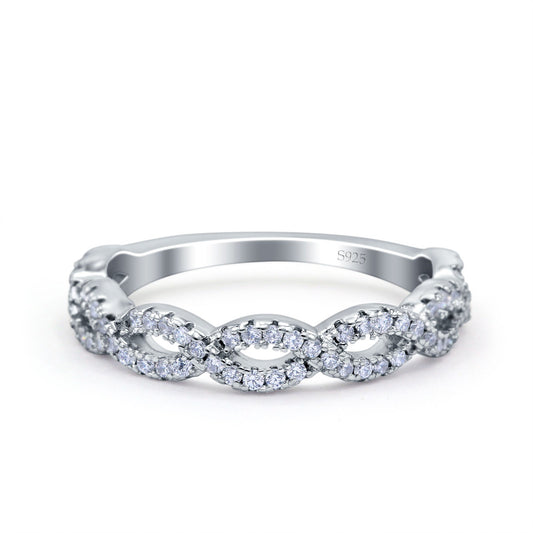 Half Eternity Infinity Wedding Band Round Pave Simulated CZ Ring