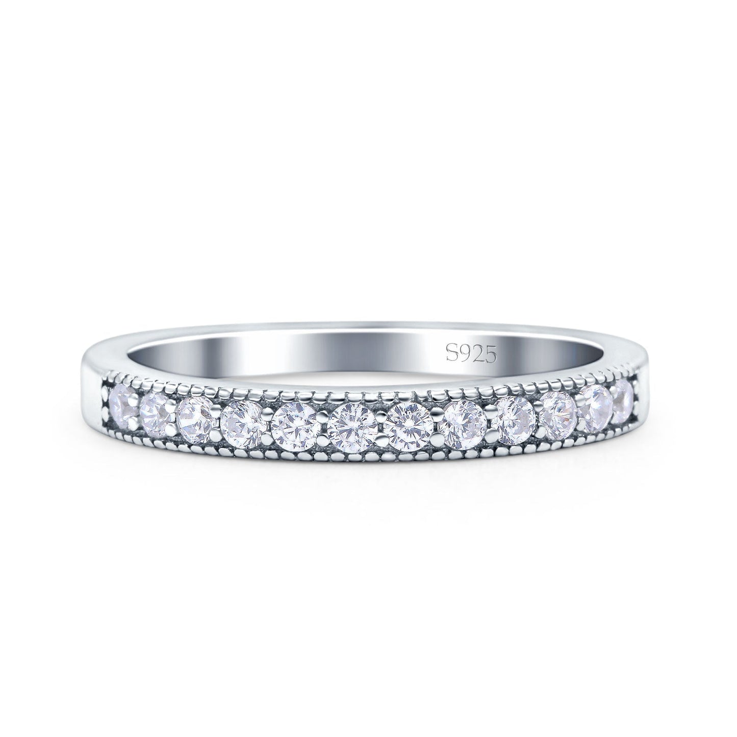 Half Eternity Wedding Engagement Band Round Pave Simulated CZ Ring