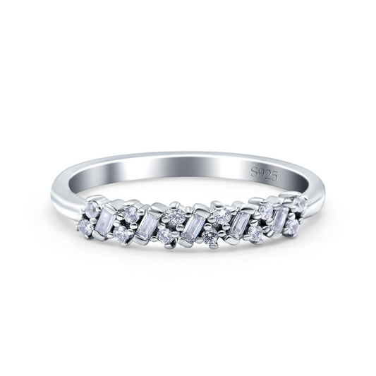 Cluster Half Eternity Baguette Wedding Band Pave Simulated CZ Ring