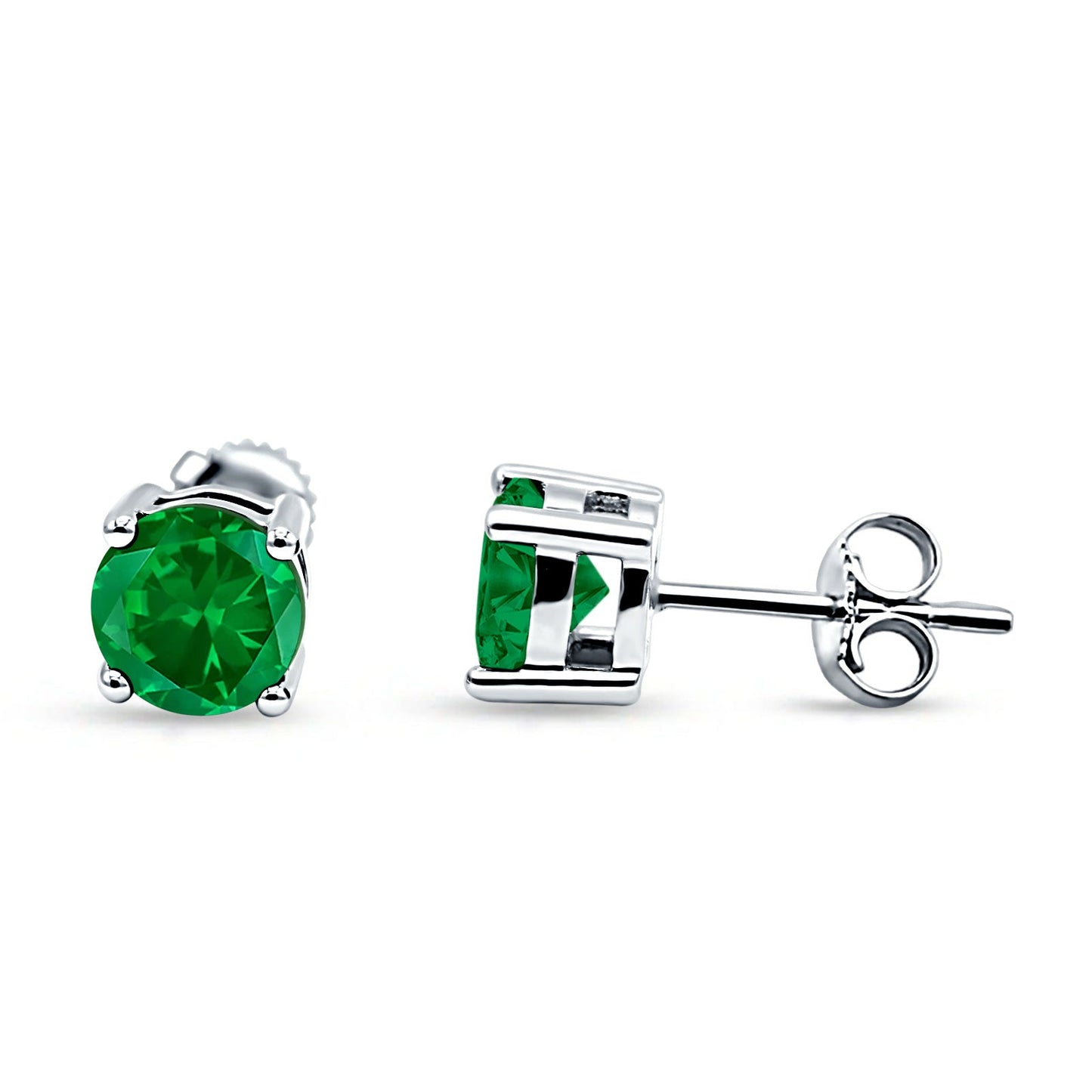 Solitaire Push Back Stud Earring Round Simulated Green Emerald