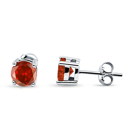 Solitaire Push Back Round Simulated Garnet Stud Earring