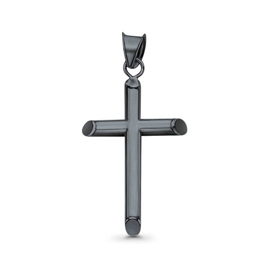 Solid Plain Black Tone, Cross Charm Pendant (21mm)